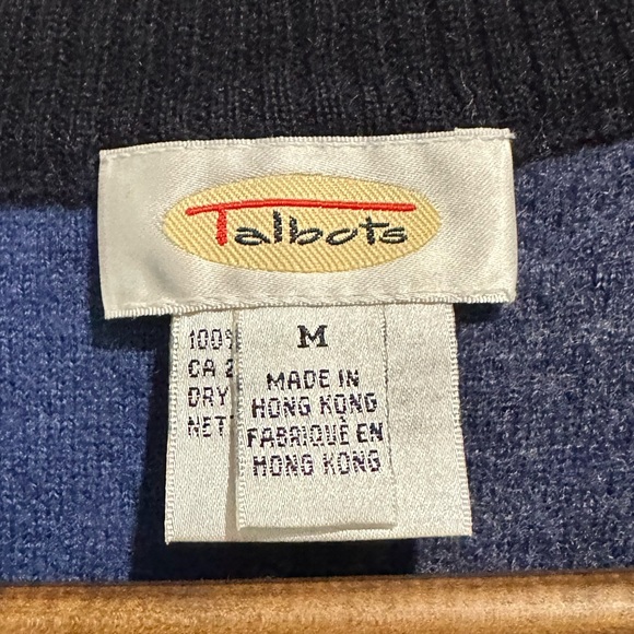 TALBOTS Vintage 100% Wool Blue Colorblock Patchwork Zip Up Sweater Size M - Picture 5 of 6